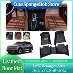 Car Leather Floor Mat for Volkswagen VW Atlas Teramont 2018~2024 Anti-dirty Foot Liner Waterproof Pad Carpet Custom Accessories