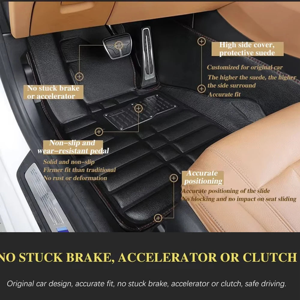 Car Leather Floor Mat for Volkswagen VW Atlas Teramont 2018~2024 Anti-dirty Foot Liner Waterproof Pad Carpet Custom Accessories