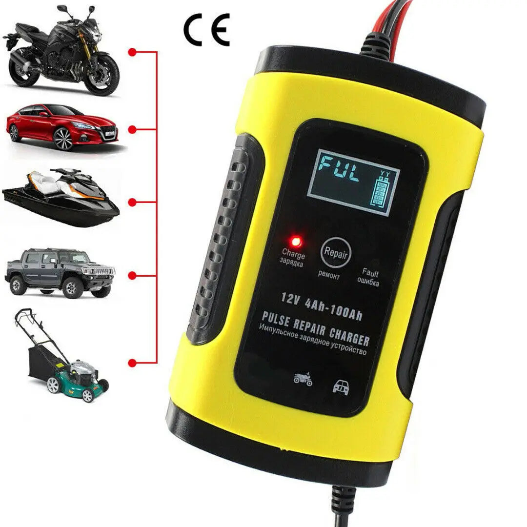 12V Full Automatic Battery Charger 110V 220V To 12V 6A LCD Display Smart Fast Auto Motorcycle Electric Car Truck Charger