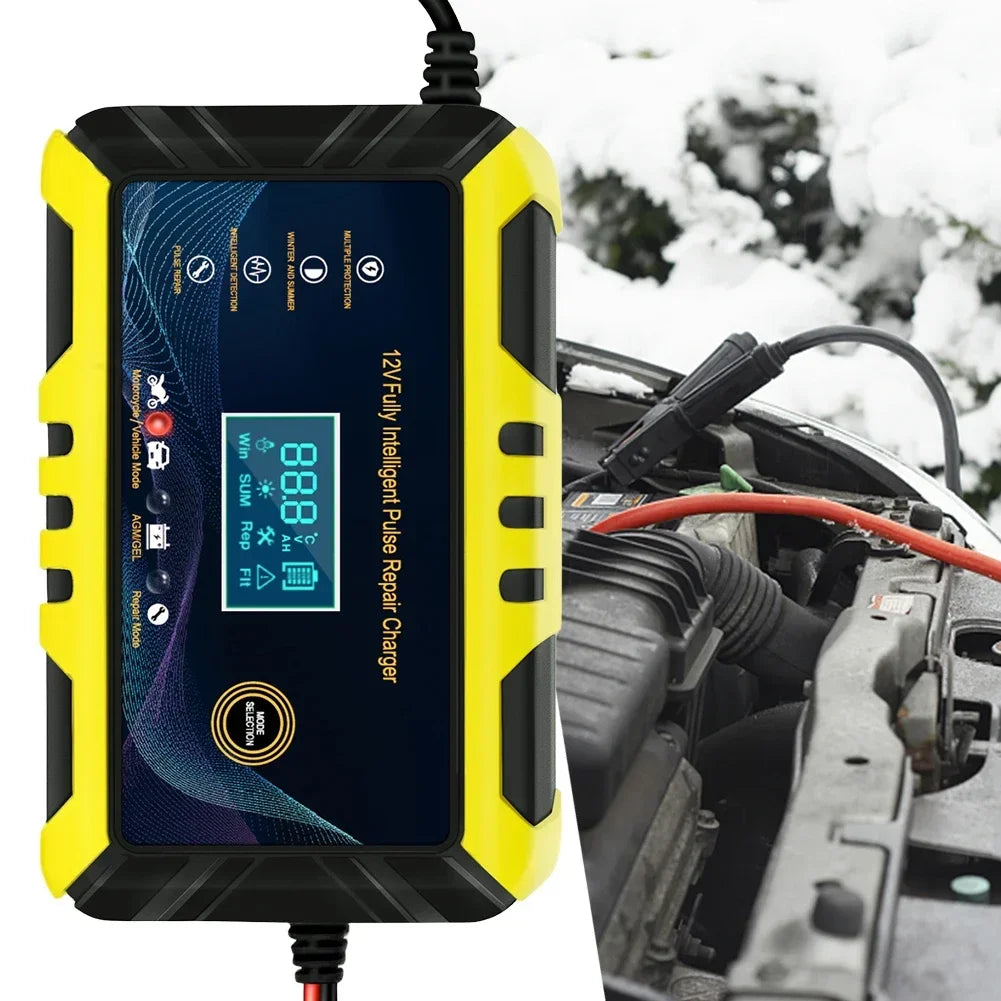 Car Battery Charger 12V 6A Pulse Repair LCD Display Smart Automatic Battery Charger GEL Lead-Acid Charger For Auto Motorcycle