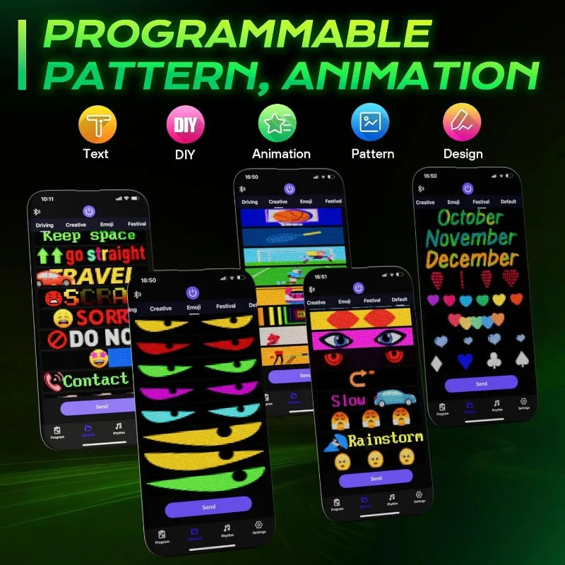 Devil Eyes LED Light Flexible Digital Scrolling LED Display Bluetooth APP Control DIY Text Pattern Animation for Car Bar School