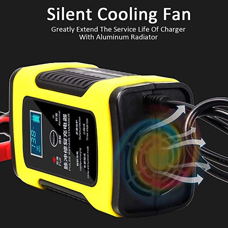 12V Full Automatic Battery Charger 110V 220V To 12V 6A LCD Display Smart Fast Auto Motorcycle Electric Car Truck Charger