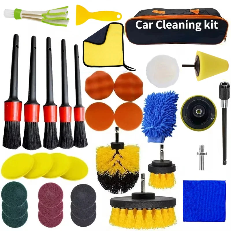 New Car Cleaning Kit Scrubber Drill Detailing Brush Set Air Conditioner Vents Towel Polisher Car Auto Detailing Tools
