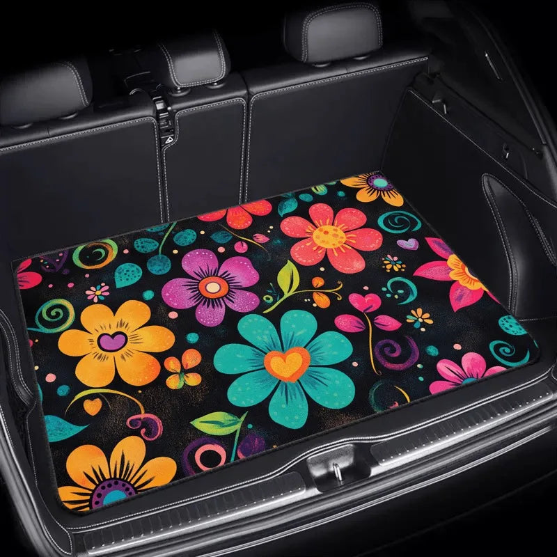 1pcs Car Trunk Mat Colorful Flower Design Dust-Proof Mat Wear-Resistant Dirt-Resistant Easy-Care Cargo Liner for Car Interior