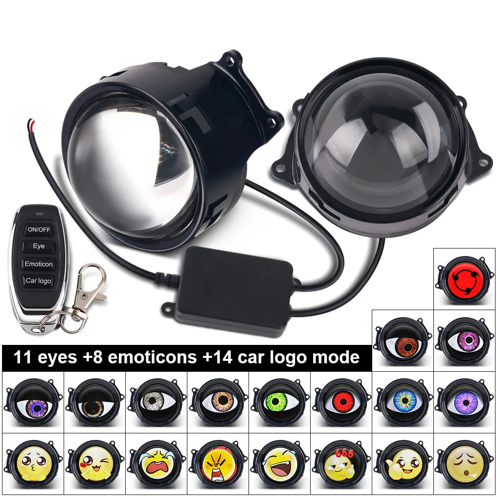 Devil's Eye LED Car Dynamic Headlight Bulb 3-inch 12V Cool Decoration Lights With Remote Control LED Lenser Lamp Car Accessories