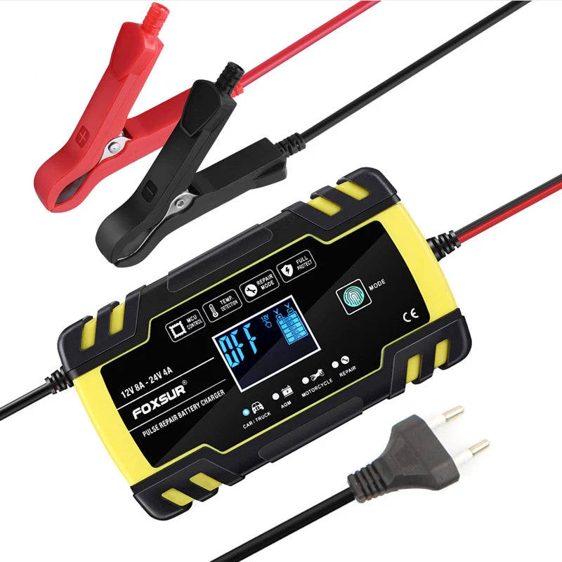 12V 8A/24V 4A Car Battery Charger Automatic Start Fast Charger Use For Car Motorcycle Truck AGM Deepcycle GEL Lead-Acid Battery