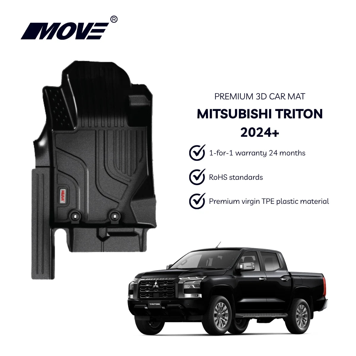 TPE Car Mats For Mitsubishi Triton 2020+ All-Weather Non-Slip Vehicle Mat Set Durable High Quality Interior Protection Vietnam