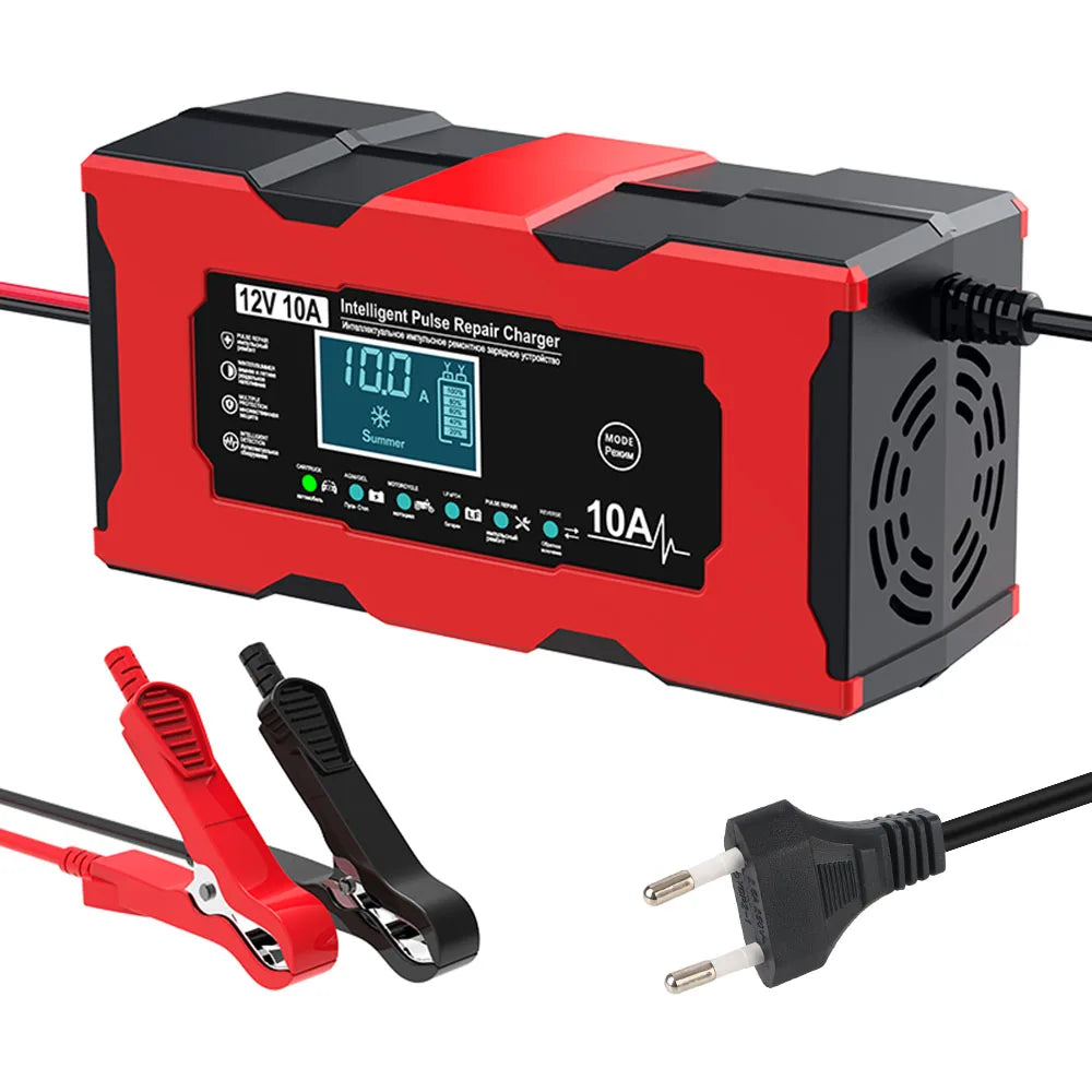 Car Motorcycl Battery Charger 12V 10A Intelligent Fast Power Charging Maintance Smart Digital Display Automatic Pulse Repair