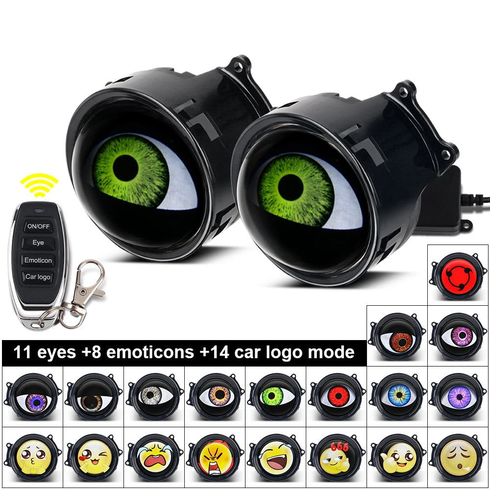 Devils Led Eyes Car Accessories Cool Decoration Dynamic Headlights Remote Control led Lenses Angel eyes Modified Eagle Eye Light