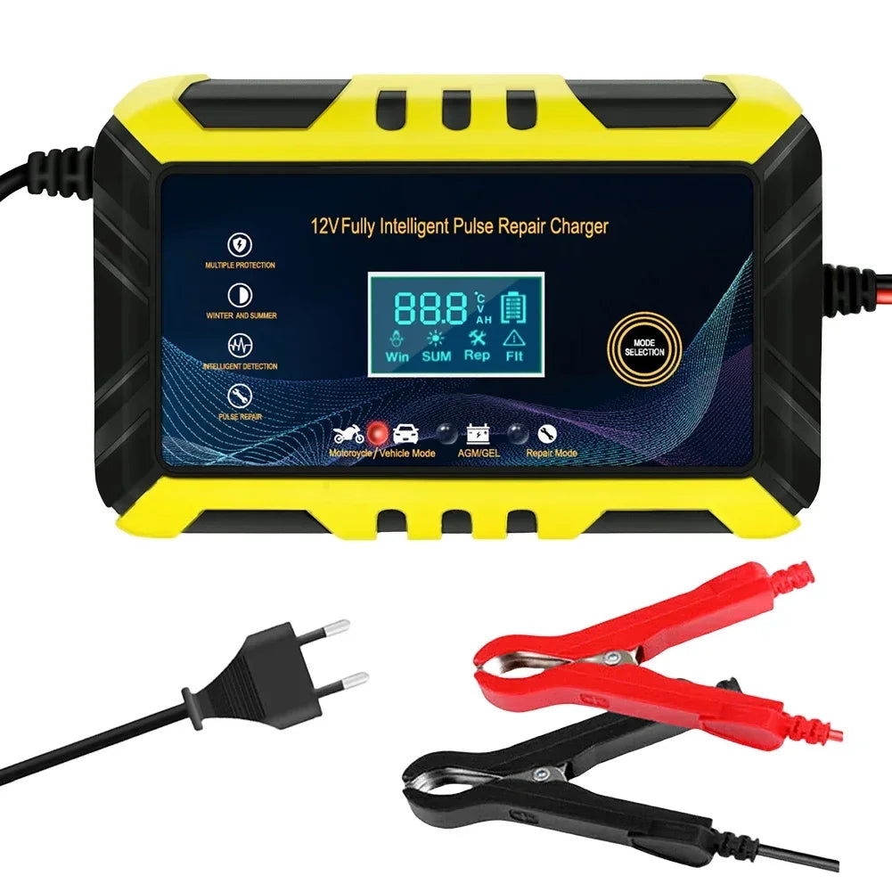 Car Battery Charger 12V 6A Pulse Repair LCD Display Smart Automatic Battery Charger GEL Lead-Acid Charger For Auto Motorcycle