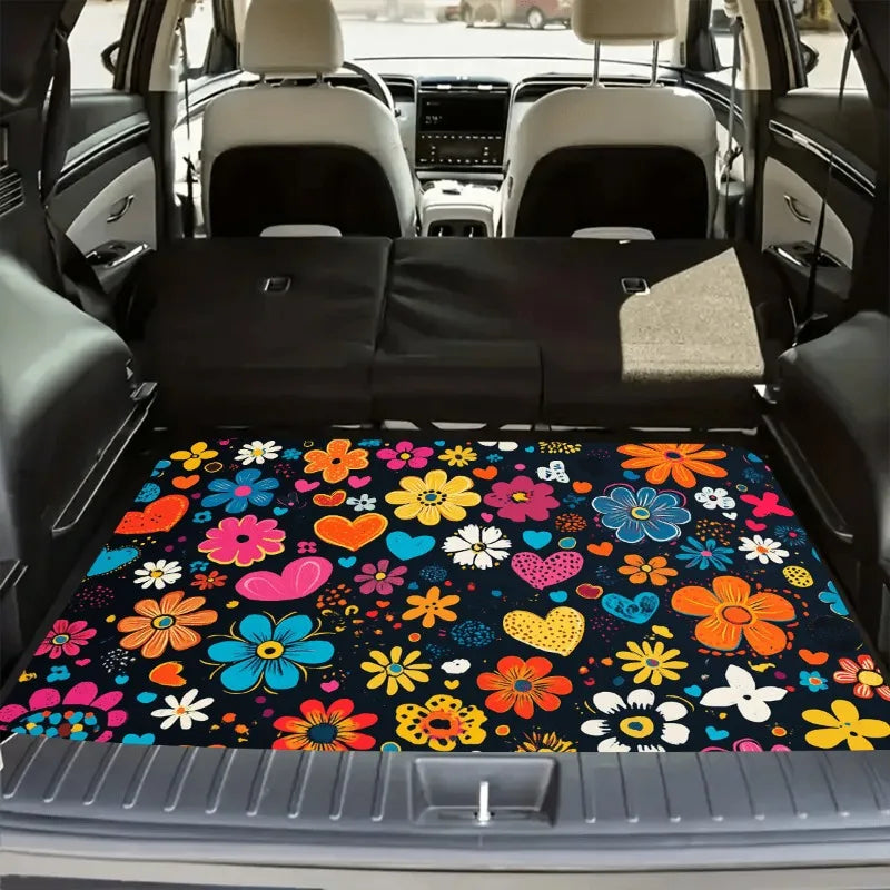 1pcs Car Trunk Mat Colorful Flower Design Dust-Proof Mat Wear-Resistant Dirt-Resistant Easy-Care Cargo Liner for Car Interior