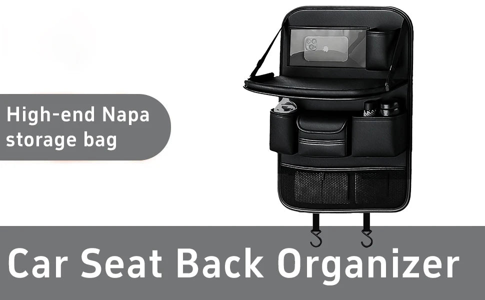 Car Backseat Organizer with Foldable Table Tray＆Stain Proof iPad Storage PU Leather Car Seat Back Protectors Kick Car Essential