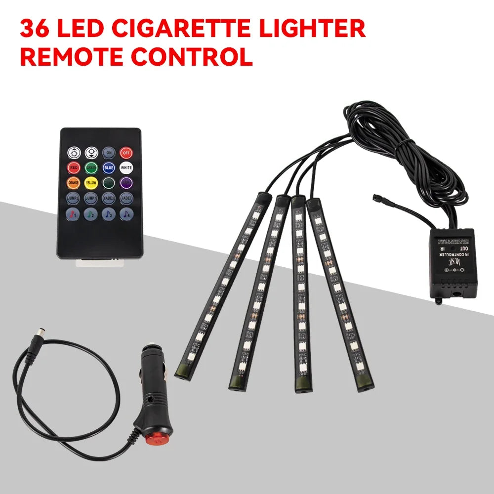 Neon 36 48 72 LED Car Interior Ambient Foot Light Wireless Remote Music APP Control Auto RGB Atmosphere Decorative Lamp