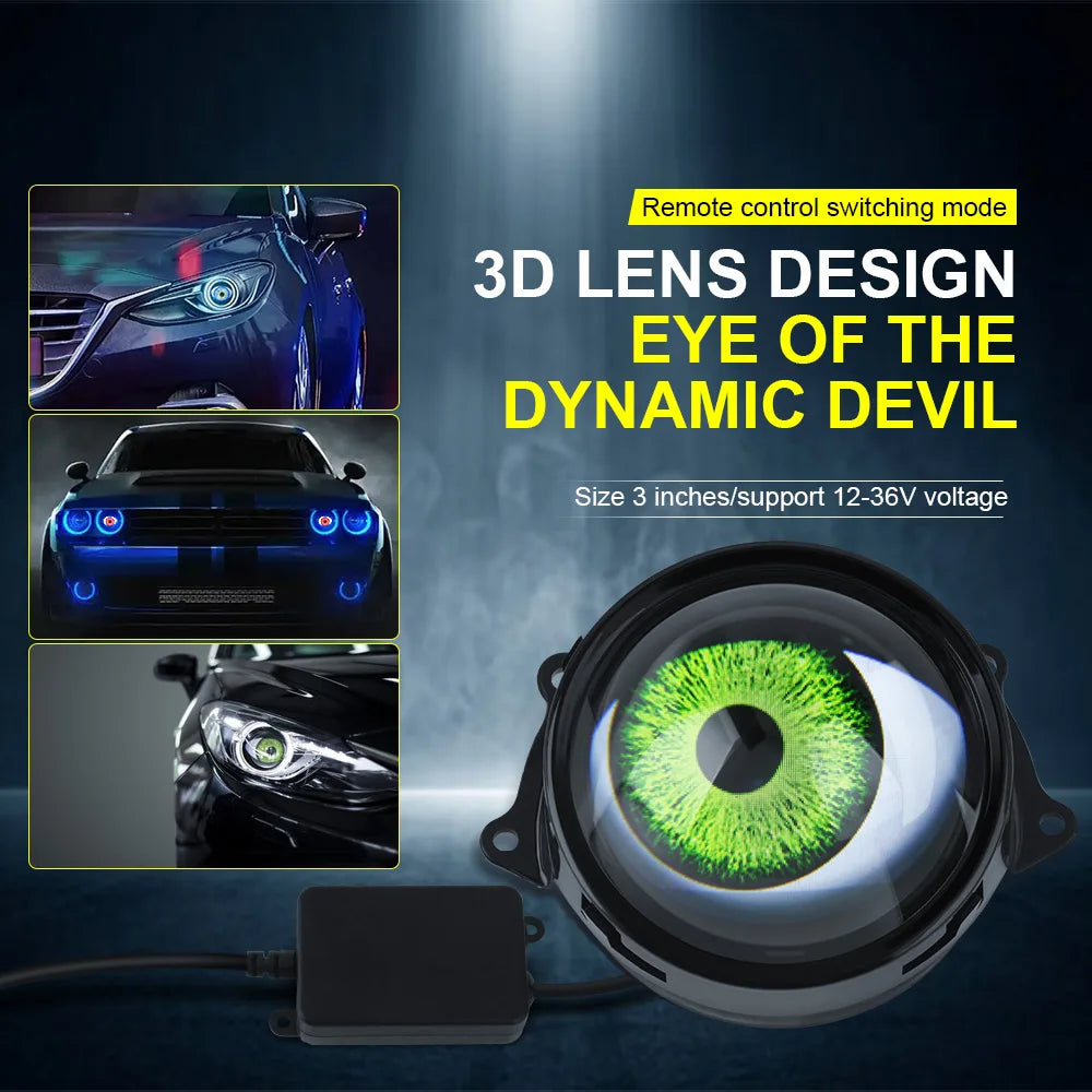 Car LED Devil's Eye Demon Eye LED Projector Headlights Cool Decoration Dynamic Headlight Bulb Angel Eyes DRL For Car Accessory
