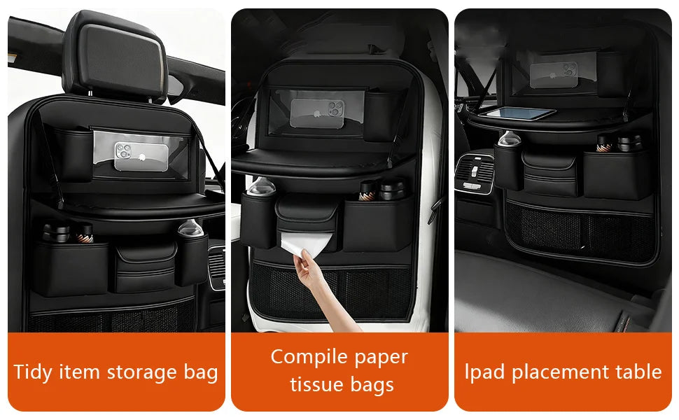 Car Backseat Organizer with Foldable Table Tray＆Stain Proof iPad Storage PU Leather Car Seat Back Protectors Kick Car Essential