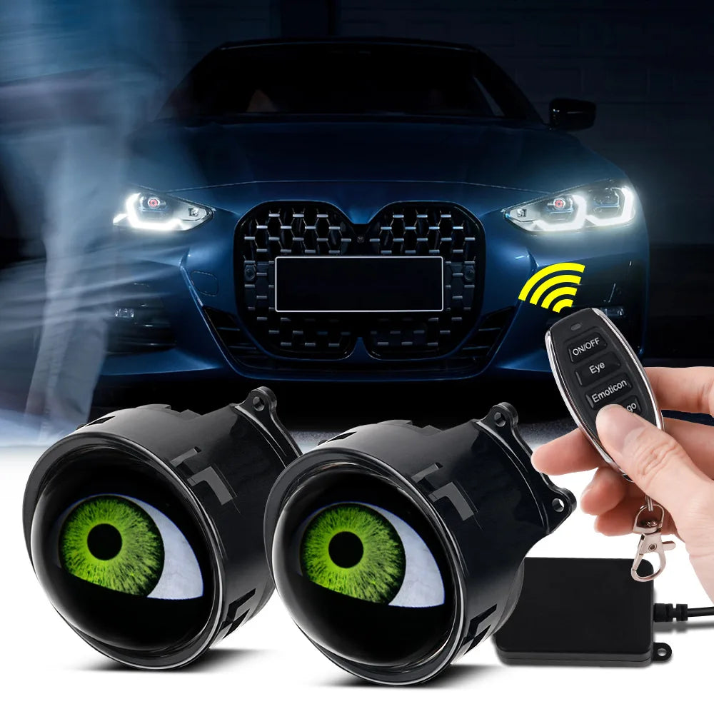 Devil's Eye LED Car Dynamic Headlight Bulb 3-inch 12V Cool Decoration Lights With Remote Control LED Lenser Lamp Car Accessories