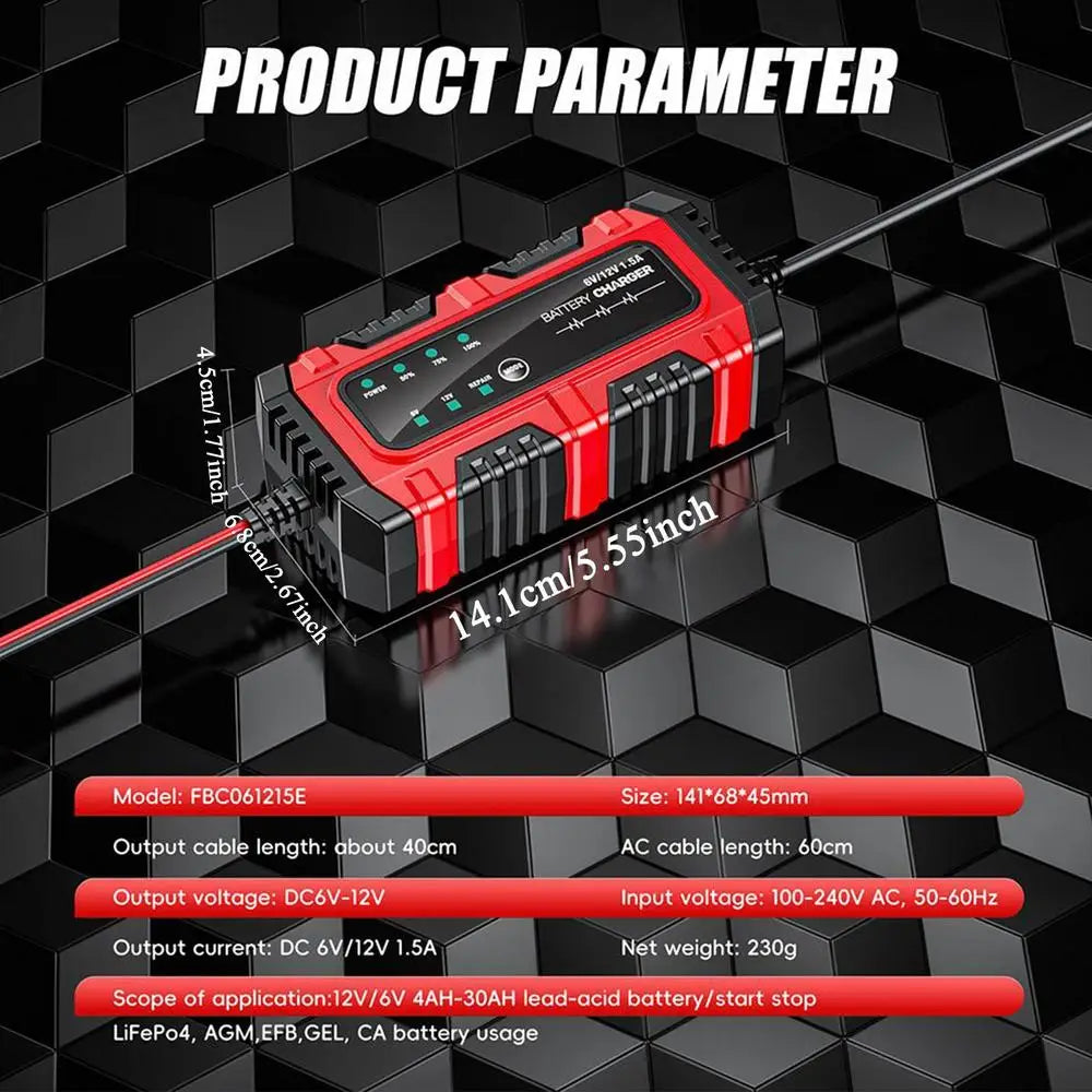 Automatic Battery Trickle Charger, 1.5A 6V/12V Smart Maintainer for Car Truck Motorcycle Boat Marine RV accessories