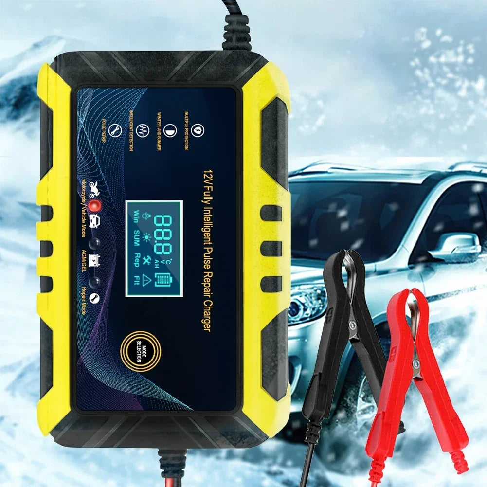 Car Battery Charger 12V 6A Pulse Repair LCD Display Smart Automatic Battery Charger GEL Lead-Acid Charger For Auto Motorcycle