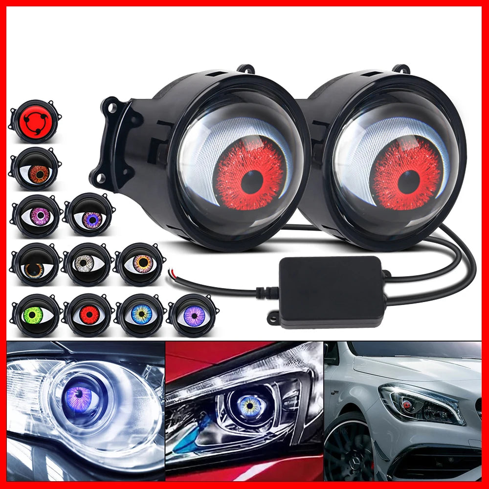 Car LED Devil's Eye Demon Eye LED Projector Headlights Cool Decoration Dynamic Headlight Bulb Angel Eyes DRL For Car Accessory