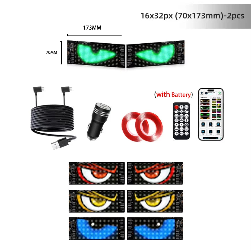 LED Devil Eye Light for Car Truck Windshield Animated LED Matrix Panel Sign Flexible Programmable Digital Display Light APP