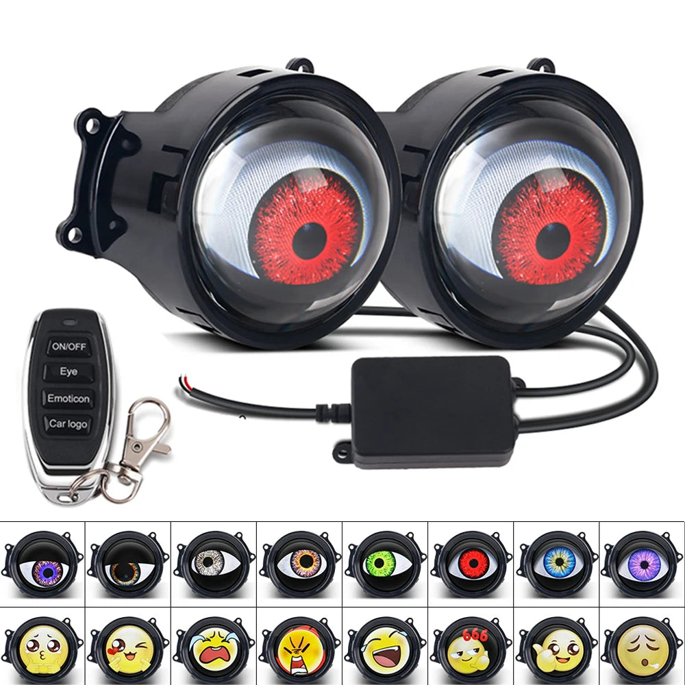 3 inch Devil Eye Led Car Dynamic Lights 33 Pattern Cool Decoration LED Headlight Assembly Modified Eagle Eye Light Car Accessory