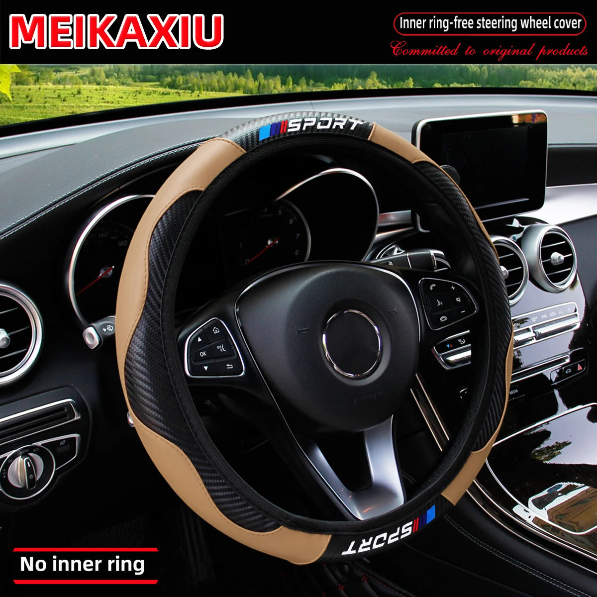 All-Season SPORT Carbon Fiber Steering Wheel Cover (without inner ring) is suitable for 37-38cm automotive interior accessories.