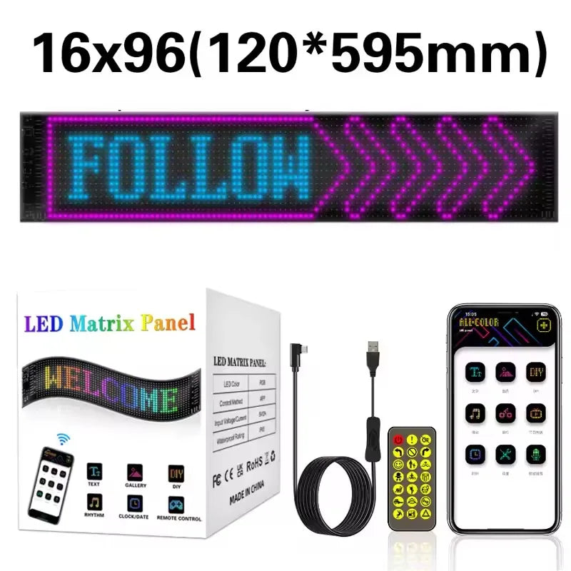 Devil Eyes LED Light Flexible Digital Scrolling LED Display Bluetooth APP Control DIY Text Pattern Animation for Car Bar School
