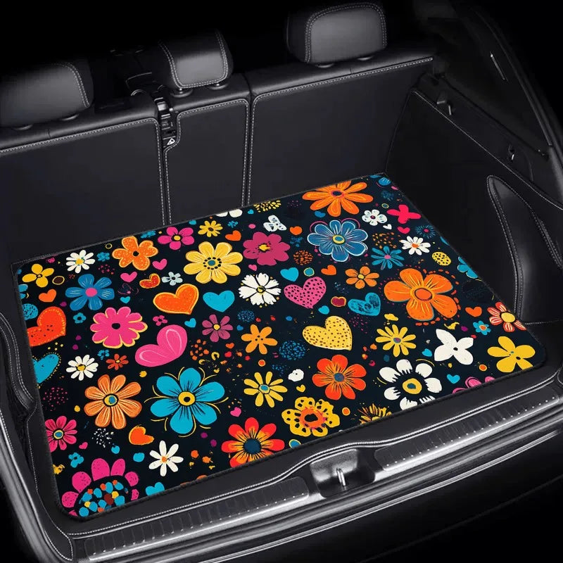 1pcs Car Trunk Mat Colorful Flower Design Dust-Proof Mat Wear-Resistant Dirt-Resistant Easy-Care Cargo Liner for Car Interior