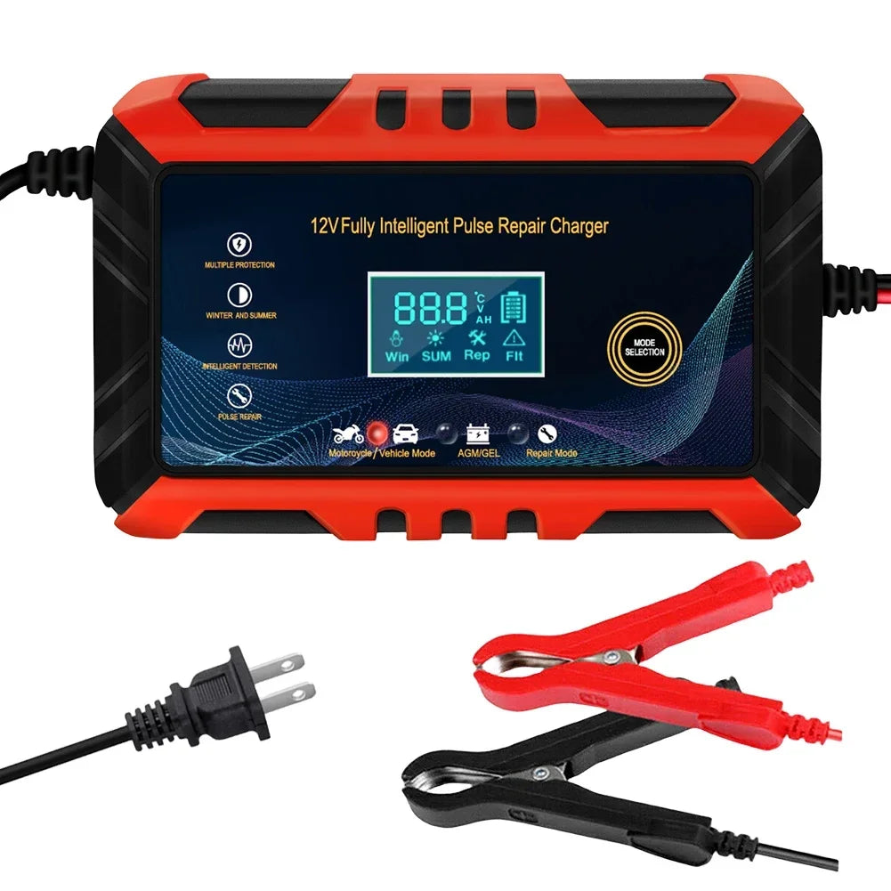 Car Battery Charger 12V 6A Pulse Repair LCD Display Smart Automatic Battery Charger GEL Lead-Acid Charger For Auto Motorcycle