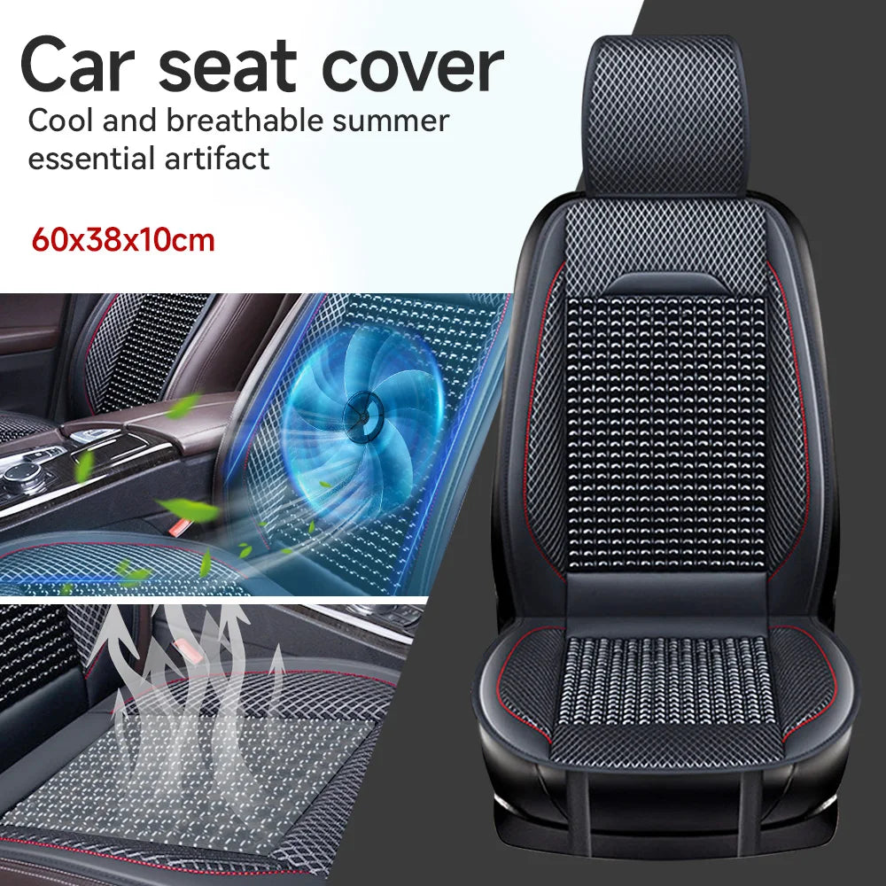 Car Wooden Bead Seat Cushion Summer Cool Leather Car Seat Cover Breathable Handmade Auto Seat Mat Pad Universal Auto Accessories