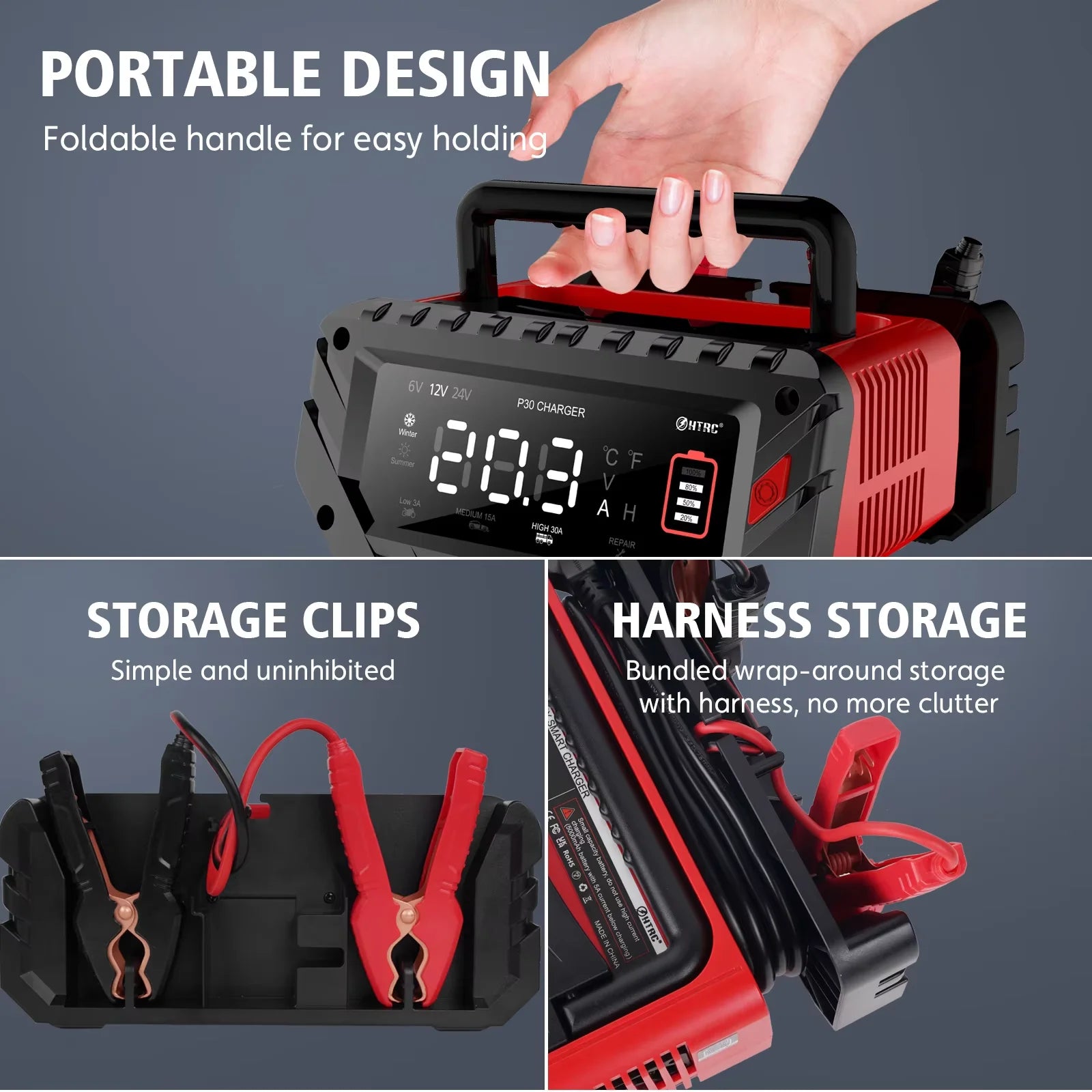 12V/30A 24V/16A Smart Car Battery Charger 6V/10A For Motorcycle Battery Repair Auto Lead Acid AGM GEL Lithium LiFePo4 Batteries