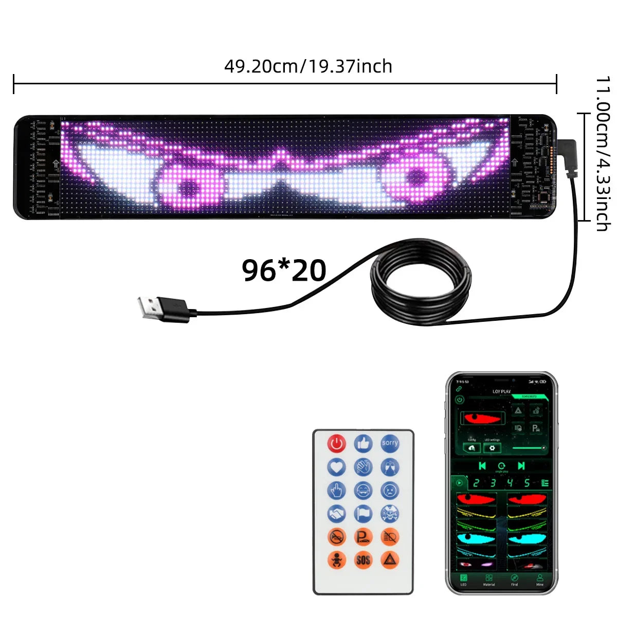LED Eye for Car Window Screen Wireless Adhesive LED Light Blazexel Devil Eyes Light Flex LED Display Dynamic Eyes for Car