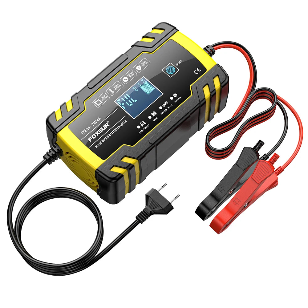 12V 8A/24V 4A Car Battery Charger Automatic Start Fast Charger Use For Car Motorcycle Truck AGM Deepcycle GEL Lead-Acid Battery