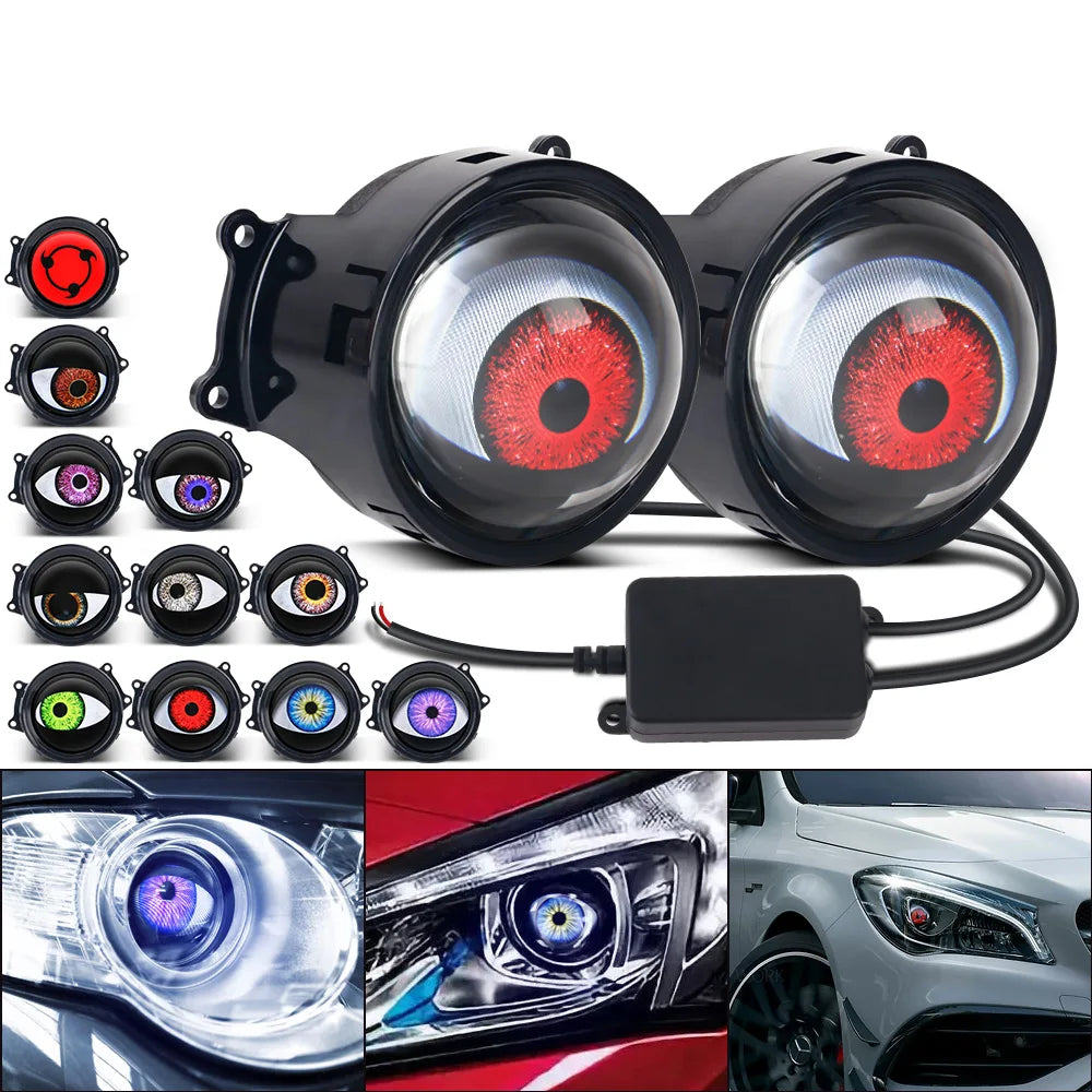 3 inch Devil Eye Led Car Dynamic Lights 33 Pattern Cool Decoration LED Headlight Assembly Modified Eagle Eye Light Car Accessory