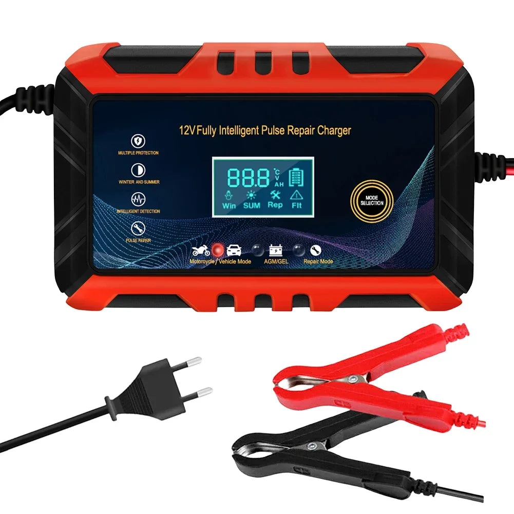 Car Battery Charger 12V 6A Pulse Repair LCD Display Smart Automatic Battery Charger GEL Lead-Acid Charger For Auto Motorcycle