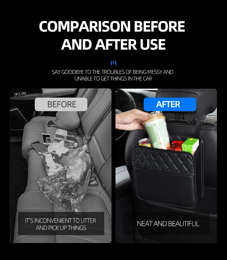Multifunctional car seat storage bag Leather storage bag Garbage bag Storage bag Suitable for most car models