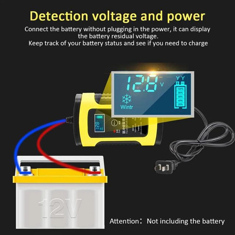 12V Full Automatic Battery Charger 110V 220V To 12V 6A LCD Display Smart Fast Auto Motorcycle Electric Car Truck Charger