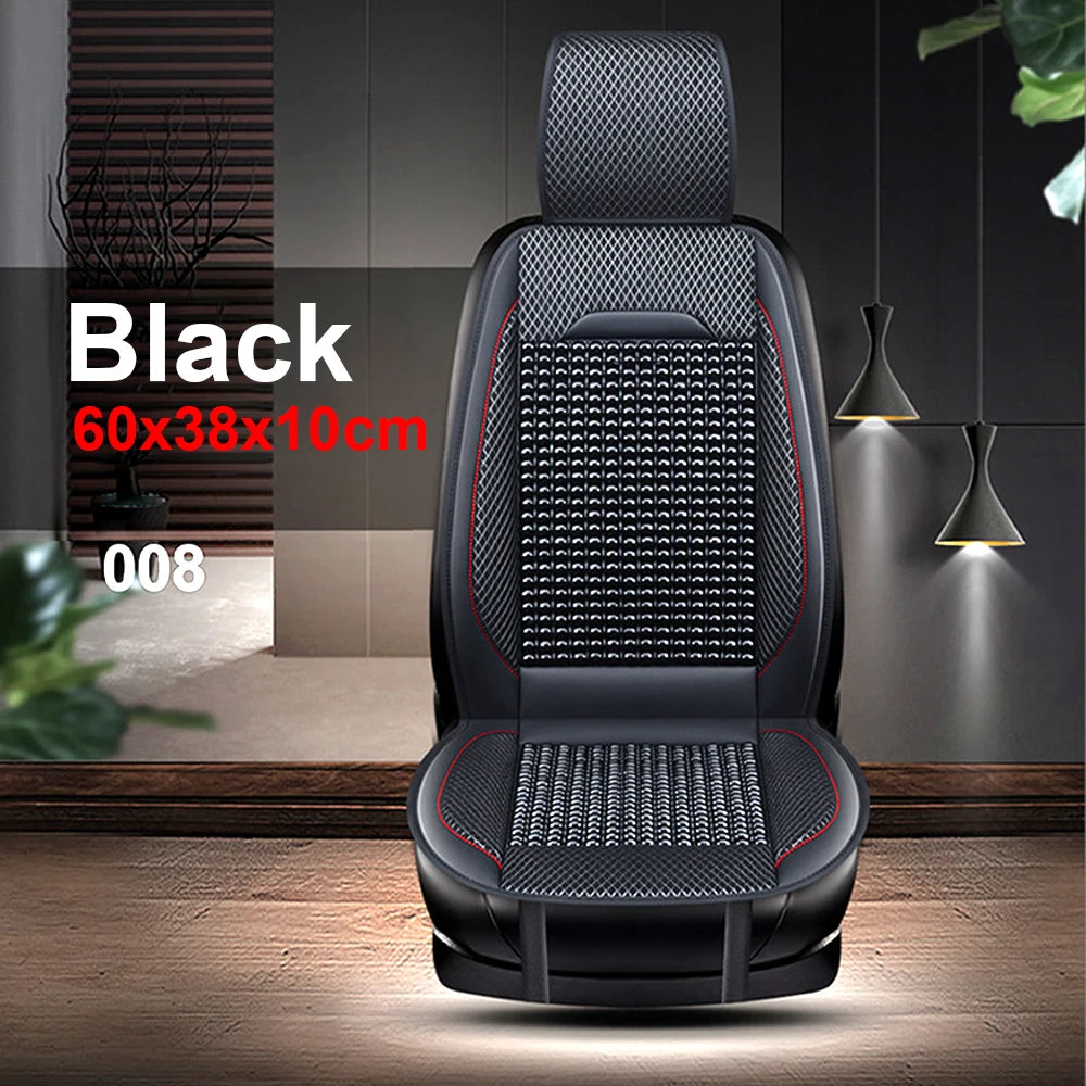 Car Wooden Bead Seat Cushion Summer Cool Leather Car Seat Cover Breathable Handmade Auto Seat Mat Pad Universal Auto Accessories
