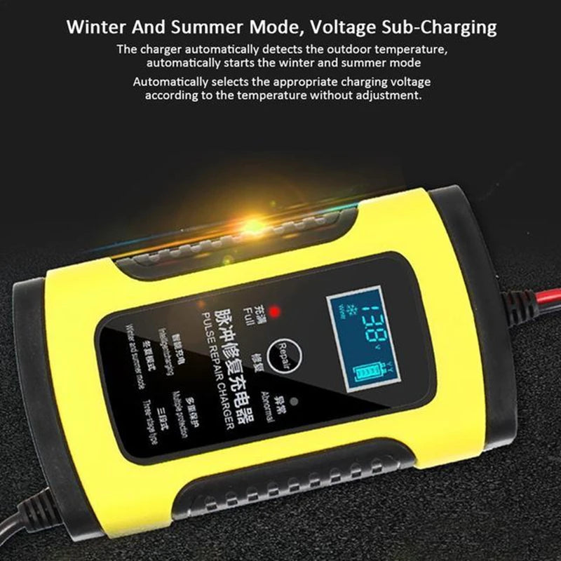 12V Full Automatic Battery Charger 110V 220V To 12V 6A LCD Display Smart Fast Auto Motorcycle Electric Car Truck Charger