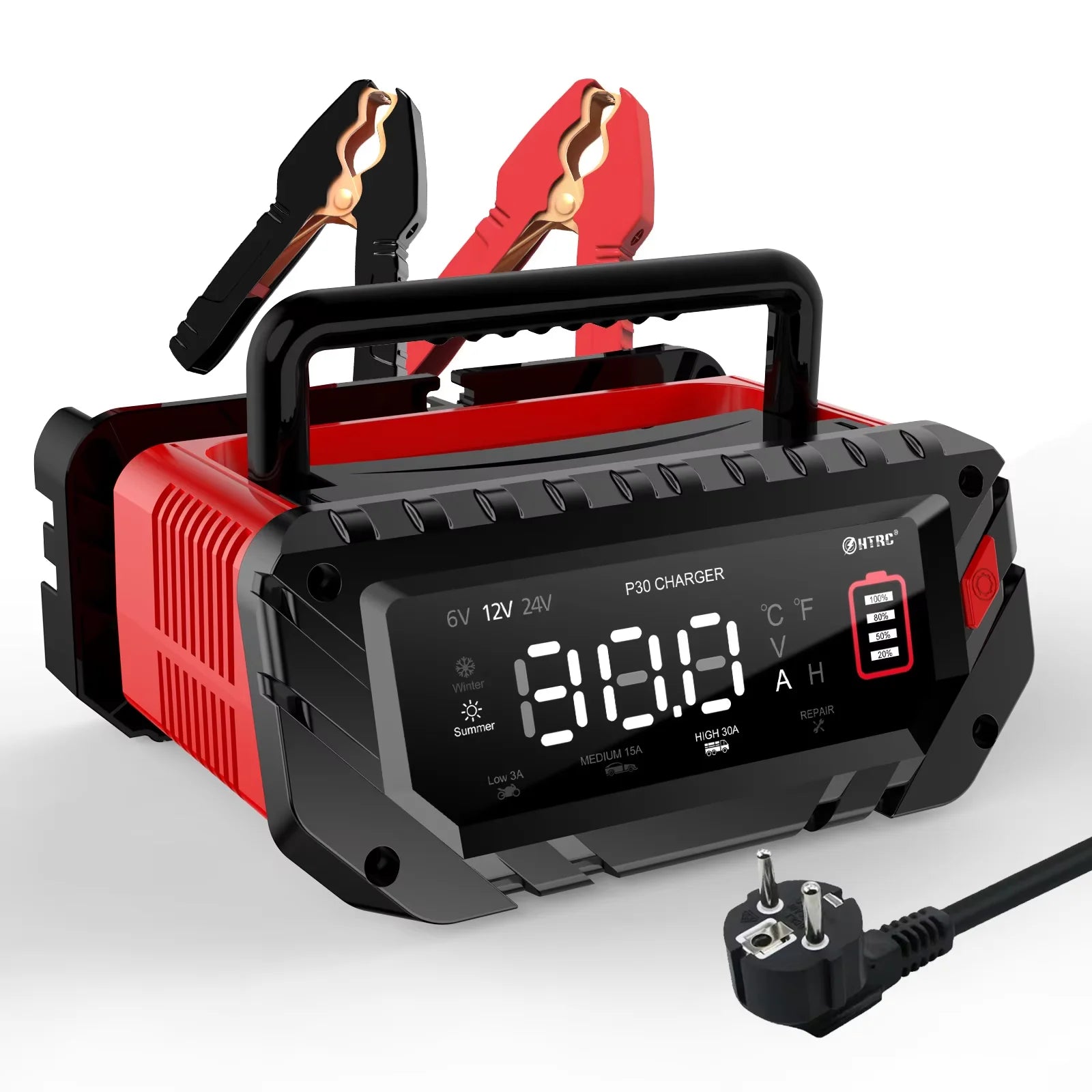12V/30A 24V/16A Smart Car Battery Charger 6V/10A For Motorcycle Battery Repair Auto Lead Acid AGM GEL Lithium LiFePo4 Batteries