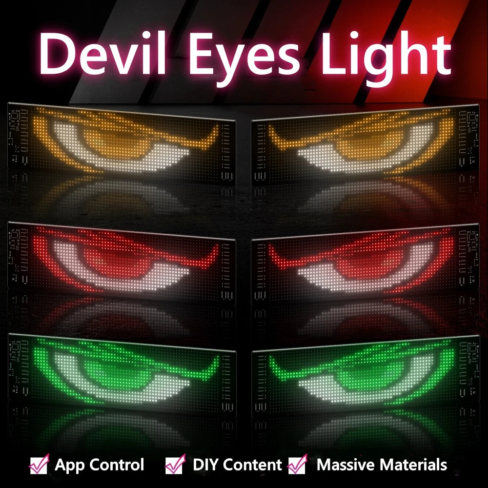 2PCS LED Eyes For Car Windshield Window Screen Wireless Devil Eyes Light Flex LED Display Dynamic Eyes For Car Lights