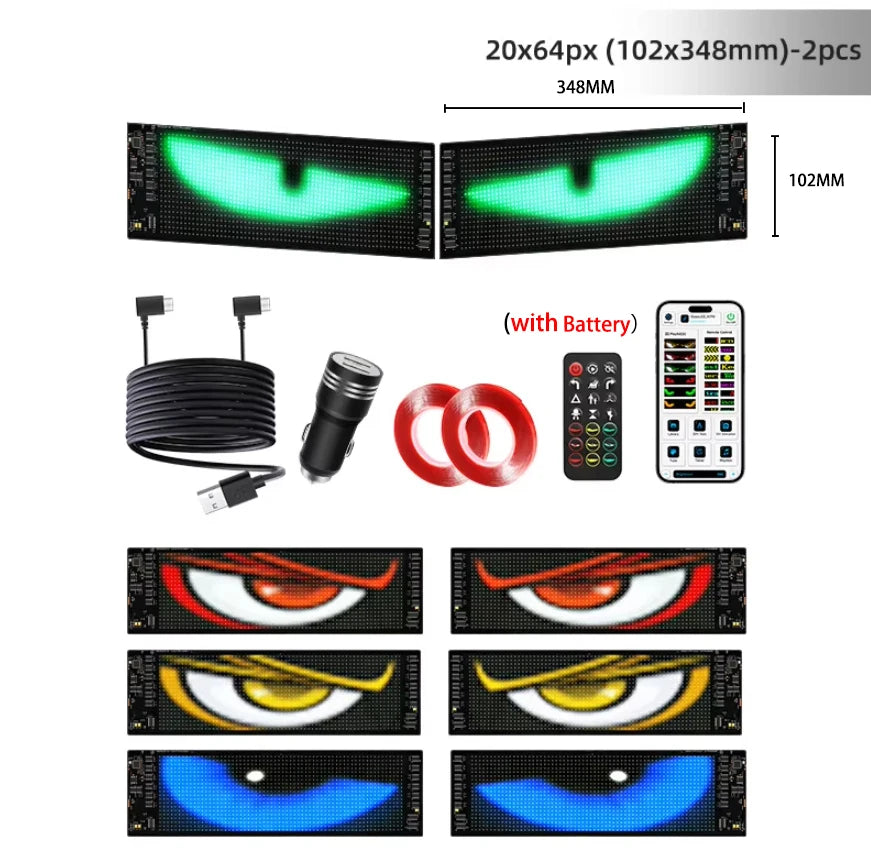 LED Devil Eye Light for Car Truck Windshield Animated LED Matrix Panel Sign Flexible Programmable Digital Display Light APP
