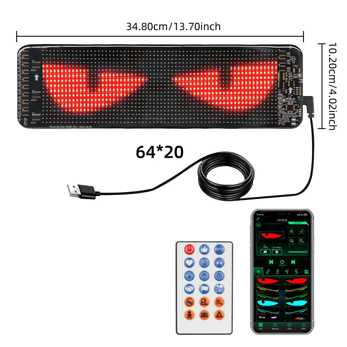 LED Eye for Car Window Screen Wireless Adhesive LED Light Blazexel Devil Eyes Light Flex LED Display Dynamic Eyes for Car