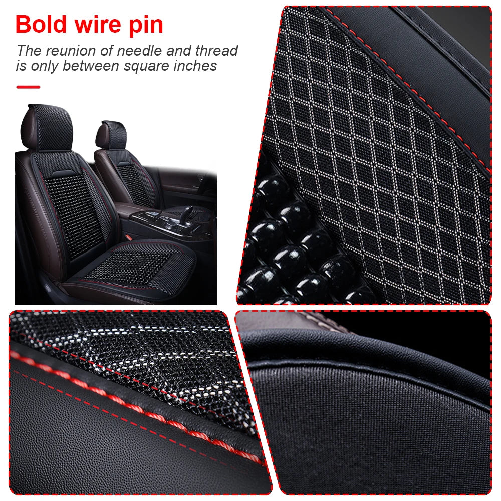 Car Wooden Bead Seat Cushion Summer Cool Leather Car Seat Cover Breathable Handmade Auto Seat Mat Pad Universal Auto Accessories
