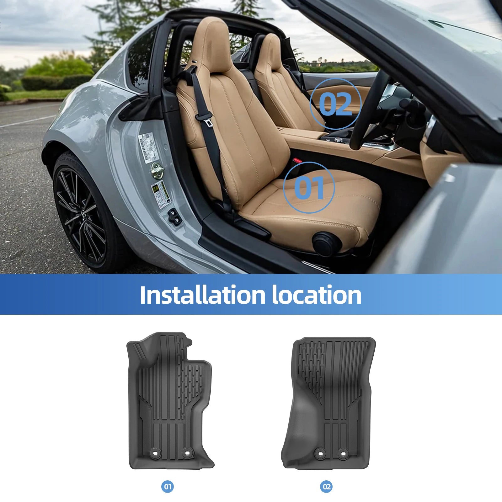 Left Hand Drive for Mazda MX-5 Miata MX5 MX 5 Mazda Roadster 2016 -2024 TPE 3D Car Floor Mats Fiat 124 Spider 2017-2018 1st Row