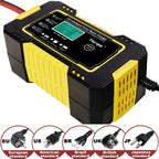 Car Battery Charger 12V Intelligent Pulse Repair LCD Smart Fast Charge AGM Deep Cycle GEL Lead-Acid Charger For Auto Motorcycle