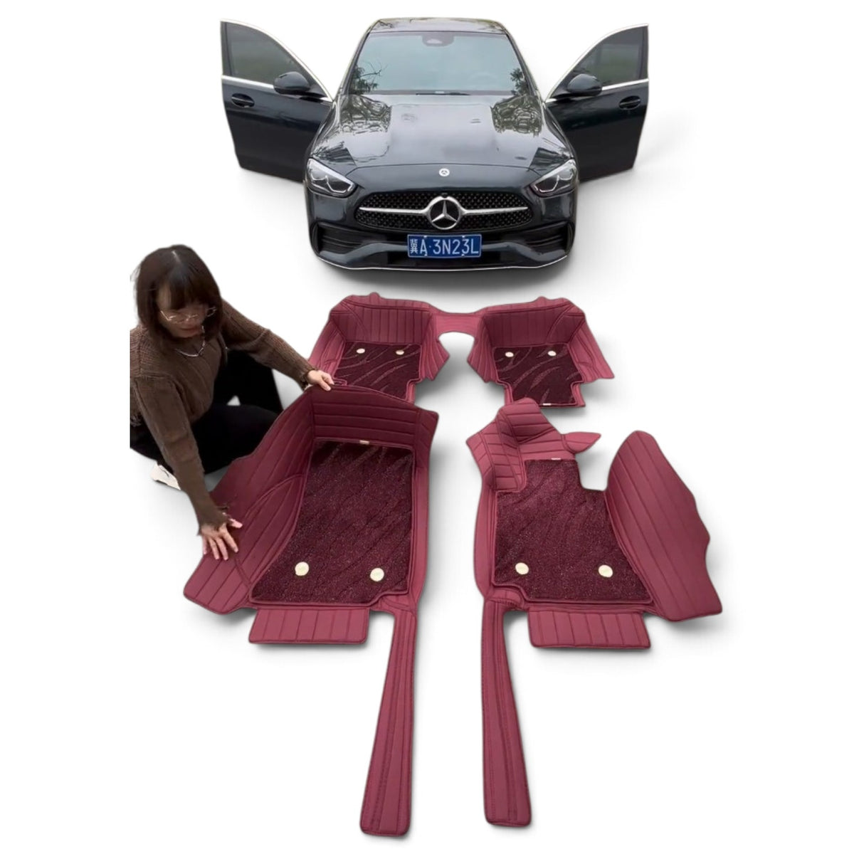Alfombras impermeables dobles hechas de cuero ecológico artificial personalizada para Auto (A Medida exacta)