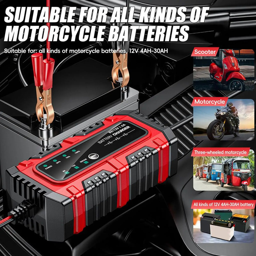 Motorcycle Charger for Battery 6V/12V Auto Charging Maintainer Trickle Charger for Car Battery for Boat RV Truck Lawn Mower Golf