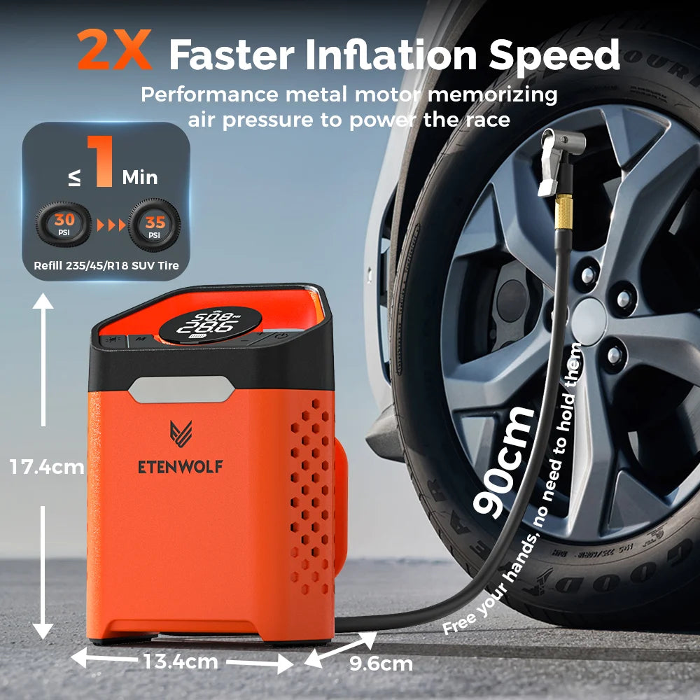 New ETENWOLF V3 Portable Tire Inflator Pump 160 PSI Car Compressor 100% Duty Cycle 7800mAh Air pump For Cars Motorcycles Bicycle