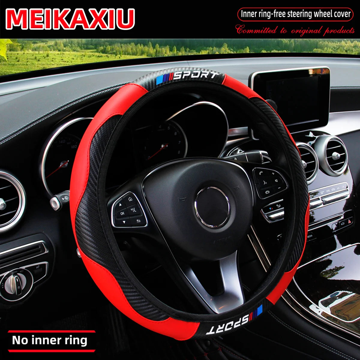 All-Season SPORT Carbon Fiber Steering Wheel Cover (without inner ring) is suitable for 37-38cm automotive interior accessories.